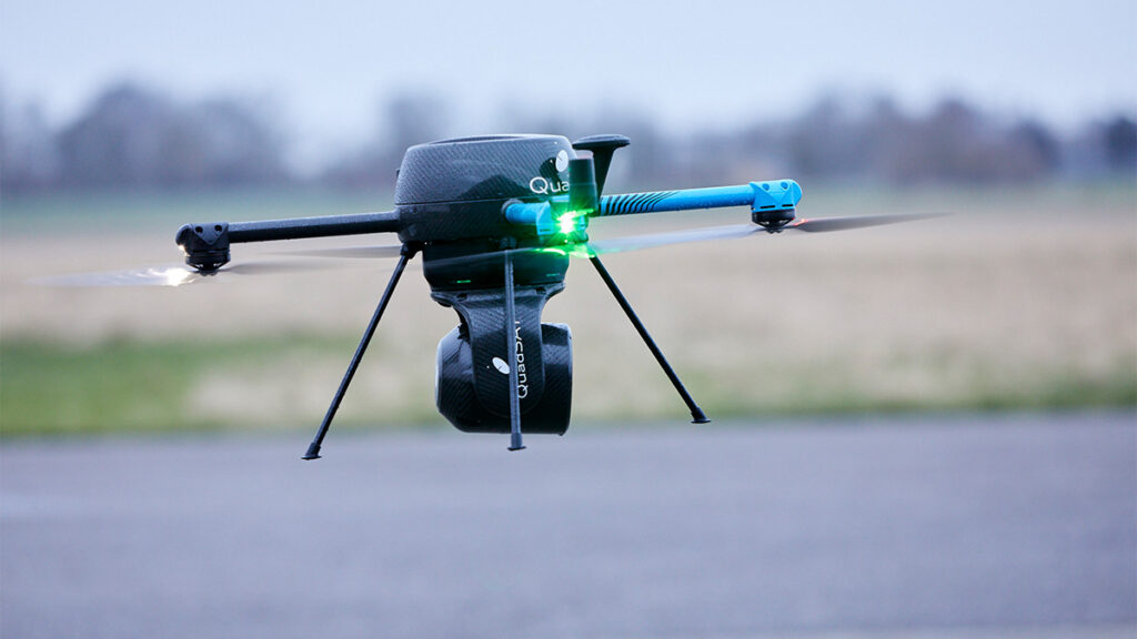 QuadSAT Drone in flight